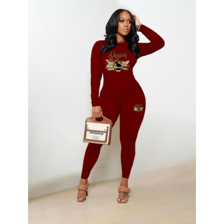 Women's Long Sleeve Top and Trousers Two Piece Set Printing O-Neck 2 Piece Sets Outfits Pant