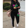 Women's Casual Print Hoodie Sweatshirt Top and Pants 2 Piece Sets Outfits Tracksuit