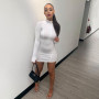 Women Bodycon Dress Long Sleeve Zipper Collar Mini Dresses New Solid Color Skinny Streetwear Outfits