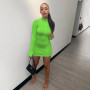 Women Bodycon Dress Long Sleeve Zipper Collar Mini Dresses New Solid Color Skinny Streetwear Outfits