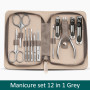 Manicure Set With Morandi Grey Top-Grade Full Grain Cow Leather Packaging Nail Clipper Kits