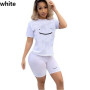 Women 2 Piece Casual Sets Solid Color Print Short Sleeve Top Solid High Waist Shorts Casual Tracksuit