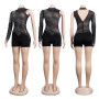 Women Best Quality Famous Brand Playsuits Solid diamond Transparent Asymmetrical