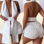 Women New Design Halter Irregular Sleeveless Tank Top Texture Fold Backless Outfits Shorts Two Piece Set Party Clubwear