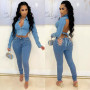 Women Turn Down Collar Button Blue Denim Jacket Backless Sexy Jeans Lace Up Short Jacket Shirt