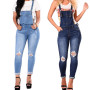 Women Strap Denim Jumpsuit Ladies Slim Fit Jeans Rompers Vintage Tide Casual Ripped Pocket Suspenders Overall