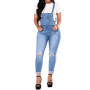 Women Strap Denim Jumpsuit Ladies Slim Fit Jeans Rompers Vintage Tide Casual Ripped Pocket Suspenders Overall