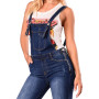 Women Strap Denim Jumpsuit Ladies Slim Fit Jeans Rompers Vintage Tide Casual Ripped Pocket Suspenders Overall