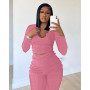 Women Fashion Sexy Outfits Two 2 Piece Sets Knit Thread Long Sleeved Crop Tops Leggings Pants