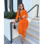 Women Fashion Sexy Outfits Two 2 Piece Sets Knit Thread Long Sleeved Crop Tops Leggings Pants