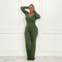 Women Casual Fashion Solid Sexy Flared Pants Skinny V-neck Sexy Long Sleeves Jumpsuit Playsuit Rompers