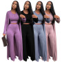 Women outfits three pieces sets pant long sleeve coat crop tops