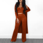 Women 3 piece set long sleeve coat pants tops