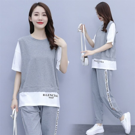 Women Printed 2 Piece Sets Casual Short Sleeve Tops + Sweatpants Set Breathable Joggers Sweat Suits