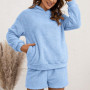 Women New Hoodie Suit Leisure Home Wear Double-sided Plush Sweater Shorts Two-piece Set