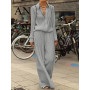 Women's Suit Temperament Commuting Solid Color Long Sleeve Shirt Leisure Loose Wide Leg Pants Two-piece Suit