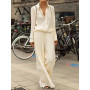 Women's Suit Temperament Commuting Solid Color Long Sleeve Shirt Leisure Loose Wide Leg Pants Two-piece Suit