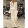 Women's Suit Temperament Commuting Solid Color Long Sleeve Shirt Leisure Loose Wide Leg Pants Two-piece Suit