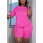 Women's Casual Short Sleeve Round Neck Solid Color Top and Shorts Plus Size Two Piece Set