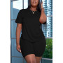 Women's Casual Short Sleeve Round Neck Solid Color Top and Shorts Plus Size Two Piece Set