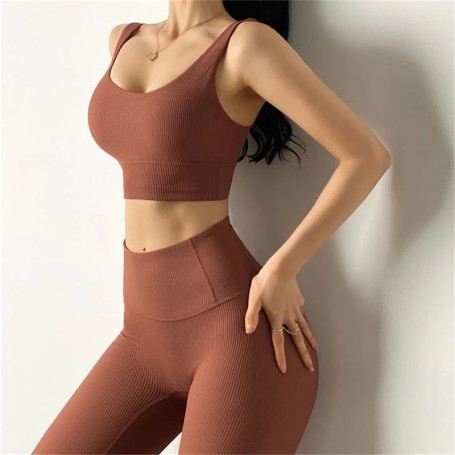 2PCS Women Yoga Set Gym Clothes Seamless Crop Top Bra Two Piece Set Workout Fitness Leggings Outfit Sports Suits