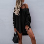 Women Sexy V Neck Off Shoulder Sweaters Fashion Long Sleeve Mini Pullover Tops Casual Loose Twist Knitted Sweater