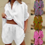 Women Two Piece Set Casual Print Suit Short Sleeve Shirt Shorts Sets