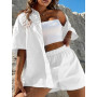 Women Cotton Linen Two Piece Set Casual Shirt Top Vacation Shorts Set Outfits