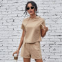 Women New Solid Color Hooded Sweater Short-Sleeved Shorts Suit Two-Piece Casual Commuter