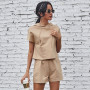 Women New Solid Color Hooded Sweater Short-Sleeved Shorts Suit Two-Piece Casual Commuter