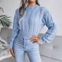 Women Twist Waist Knitted Top New Style Navel Short Slimming Solid Color Sweater