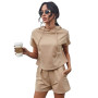 Women New Solid Color Hooded Sweater Short-Sleeved Shorts Suit Two-Piece Casual Commuter