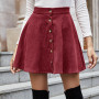 Women Fashion Pure Color Retro Corduroy High Waist Short Skirt Single Breasted Mini Skirt