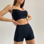 Women Sport Matching Shorts Set Ribbed Knitted Crop Top And Biker Shorts Two Pieces