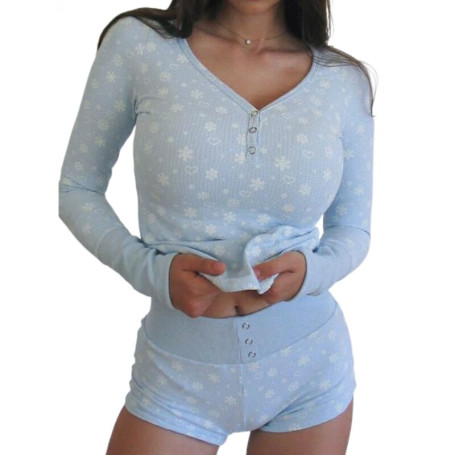 2023 Clothes  Set Fairycore Grunge Aesthetic Women Snowflake Print Long Sleeve Crop Top+ Shorts Outfit Streetwear