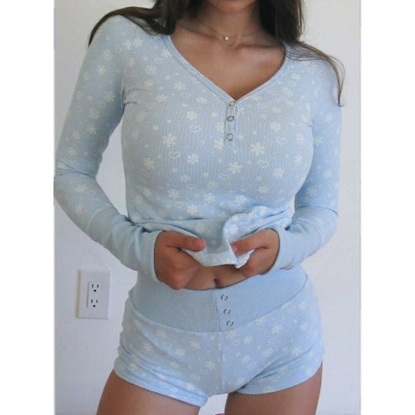 2023 Clothes  Set Fairycore Grunge Aesthetic Women Snowflake Print Long Sleeve Crop Top+ Shorts Outfit Streetwear