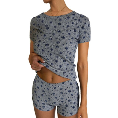 2023 Clothes  Set Fairycore Grunge Aesthetic Women Snowflake Print Long Sleeve Crop Top+ Shorts Outfit Streetwear