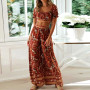 Vintage Floral Print Suit Women Crop Tops Shirt & Wide Leg Trousers 2 PCS Set Boho Short Sleeve Summer Two Piece Sets