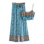 Wide-leg pants and Crop Top suit beach Bohemia cotton Women's Summer Two Pieces Set  Boho Floral Suits Casual Party Wear