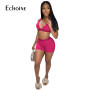 Echoine Women Solid FitnessTwo Piece Outfits Set Crop vest Tops and Biker Shorts Sexy Beach Club Night Party Matching Outfits