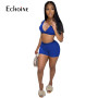 Echoine Women Solid FitnessTwo Piece Outfits Set Crop vest Tops and Biker Shorts Sexy Beach Club Night Party Matching Outfits