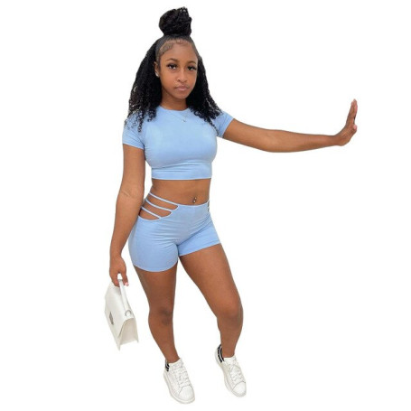 Echoine Women Sexy summer solid crop top and Hollow Out shorts jogger sweatpants suit two piece set sport matching set outfits