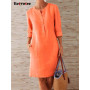 Eotvotee O-neck Dress 2023 Women's Summer Cotton Casual Long Sleeve Chic Dresses Female New Loose Elegant Woman Clothing Ladies