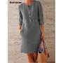 Eotvotee O-neck Dress 2023 Women's Summer Cotton Casual Long Sleeve Chic Dresses Female New Loose Elegant Woman Clothing Ladies