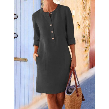 Eotvotee O-neck Dress 2023 Women's Summer Cotton Casual Long Sleeve Chic Dresses Female New Loose Elegant Woman Clothing Ladies