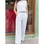 Women Cotton Linen 2 Pieces Sets New Crop Tops High Waist Wide Leg Pants Oversized