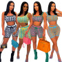 Women Fashion Sexy Two Piece Set  Plaid Print Vest Stretch Shorts