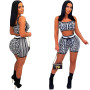 Women Fashion Sexy Two Piece Set  Plaid Print Vest Stretch Shorts