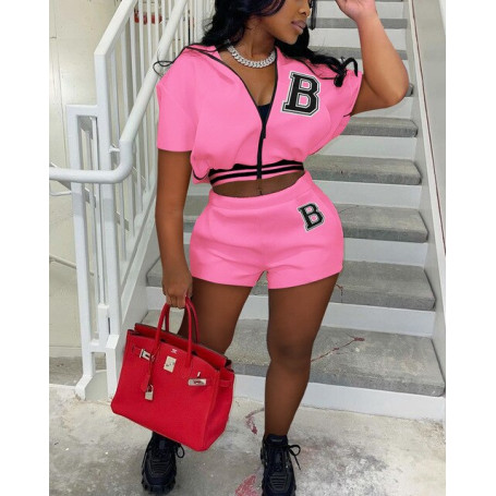 Women Two 2 Piece Set Outfit Shorts and Short Sleeve Coats Top