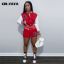 CM.YAYA Streetwear Baseball Sport Women's Set Patchwork Jacket and Shorts Suit Tracksuit Two Piece Set Fitness Outfits Sweatsuit